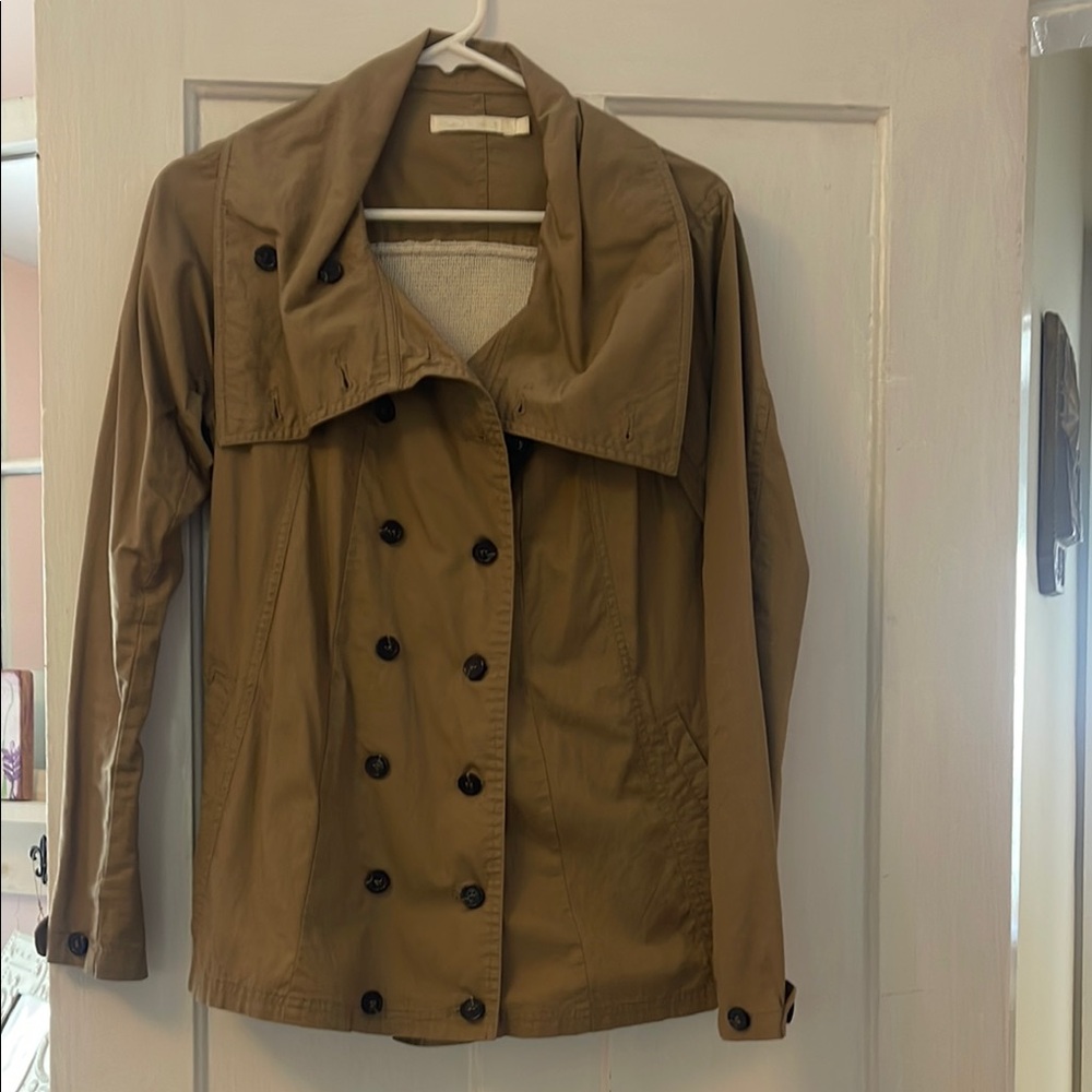 Anthropologie Tan Trench Coat with Double-Breasted Design